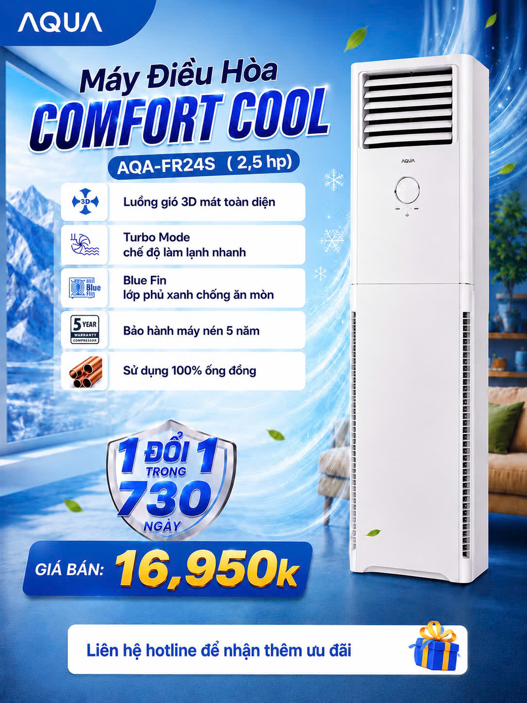 Máy lạnh tủ đứng Aqua 2.5 HP AQA-FR24S